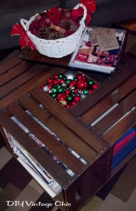 vintage wine crate coffee table, painted furniture, repurposing upcycling, For Christmas change the corks out for ornaments