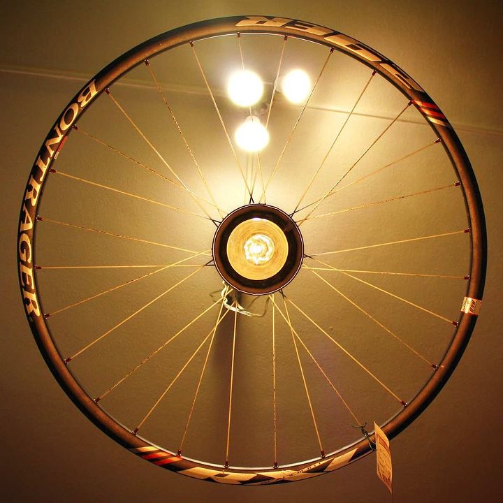 repurposed upcycled bicycle rim pendant hanging light, lighting, repurposing upcycling, The Edison bulb adds so much charm the whole piece