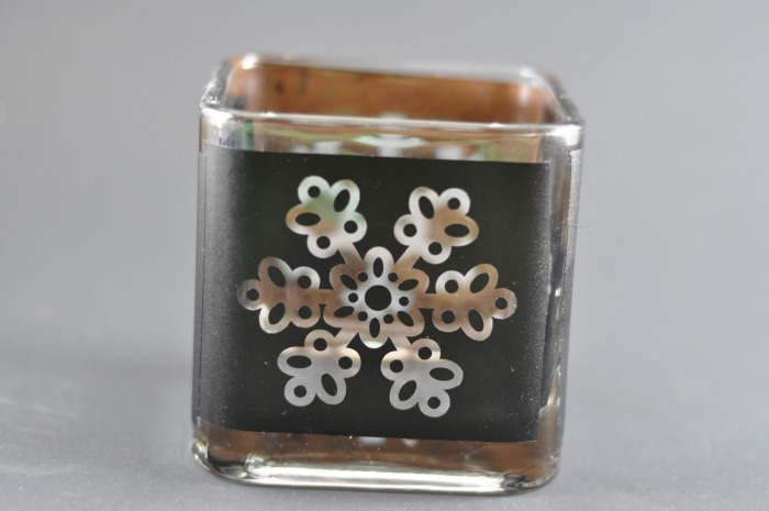 create your own etched glass candleholders it s easy, christmas decorations, crafts, seasonal holiday decor, I used snowflake stencils on the other candle holder These can be cut from vinyl or bought in a kit