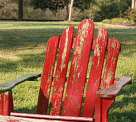 a little paint and stencil to jazz up the adirondack chair, painted furniture, The tired chair