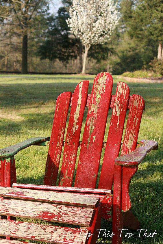 a little paint and stencil to jazz up the adirondack chair, painted furniture, The tired chair