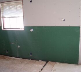 kitchen family room refurb, home improvement, living room ideas, wall decor, Greenboard for backsplash