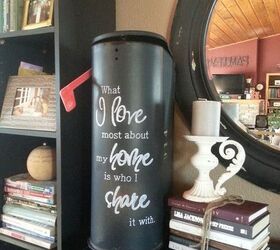 junking up my living space with rummage finds and wood signs, home decor, living room ideas, painted furniture, repurposing upcycling, Had this old mailbox in storage Added a favorite saying LOVE IT Added some old rummage sale books and another candle holder