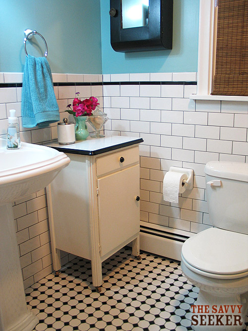 vintage bathroom renovation, bathroom ideas, home decor, New tile new paint and a few craigslist finds