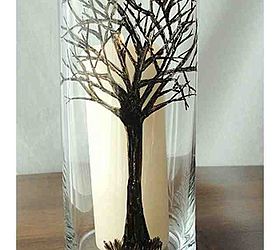 winter tree hand drawn pillar candle holder, crafts, home decor, Drawn Tree on glass