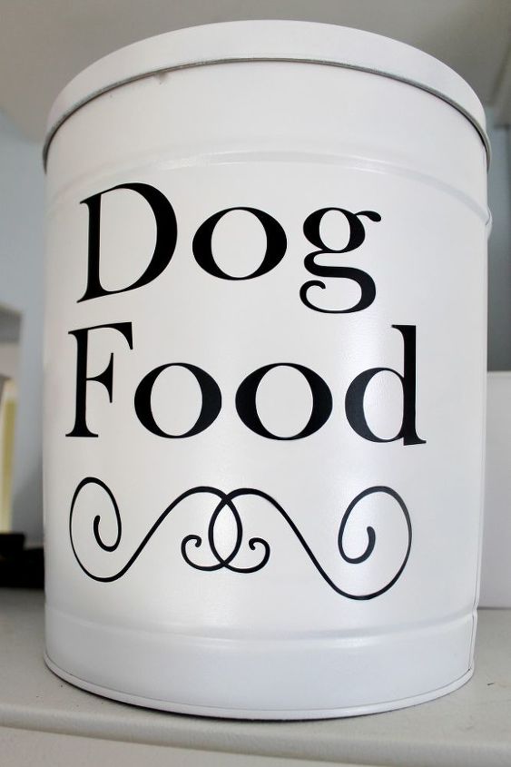 turn that leftover popcorn tin into a dog food bin, organizing, repurposing upcycling, It made an attractive storage bin