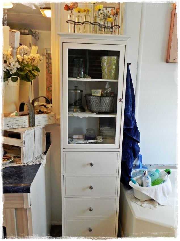 repurposed vintage bathroom, bathroom ideas, cleaning tips, organizing, painting, repurposing upcycling, later added cabinet for organization