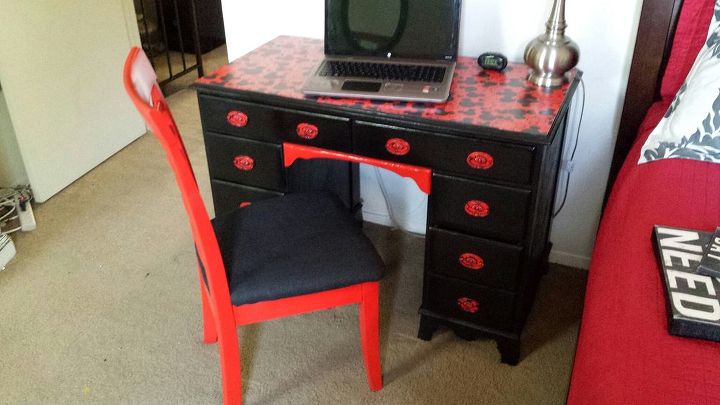 goodwill desk redo, painted furniture, Finished Product
