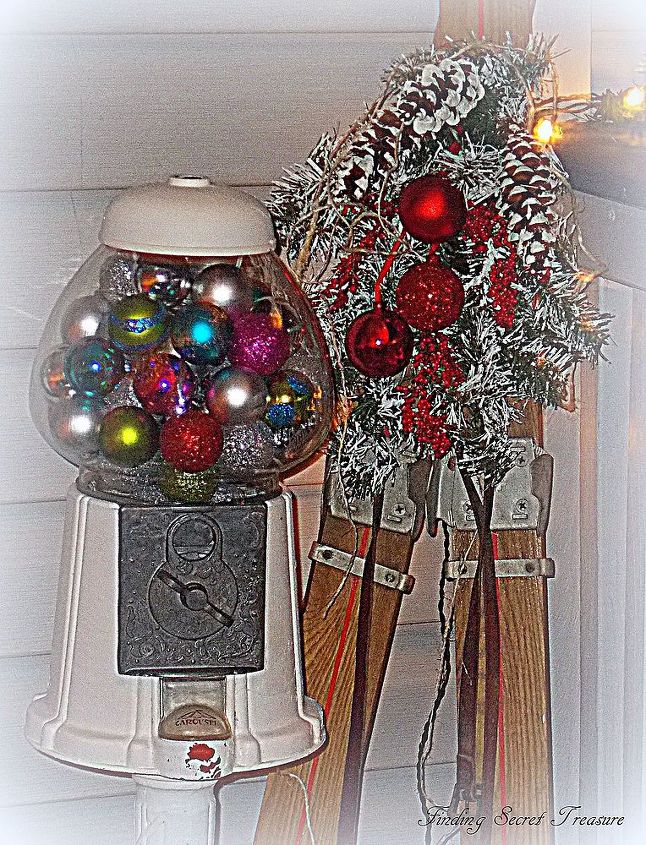 christmas porch, curb appeal, porches, seasonal holiday decor, Close up of my Gumball Machine with Christmas Bulbs