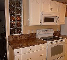 kitchen remodel, home improvement, kitchen cabinets, kitchen design, painting, Glass block wall to extend over bigger cabinets