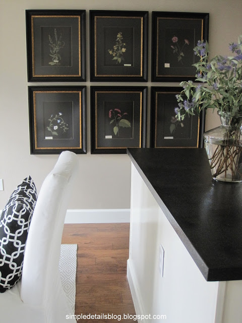 80 s tract home kitchen makeover, countertops, diy, home decor, kitchen cabinets, kitchen design, painted furniture, A wall of black botanicals makes a beautiful statement
