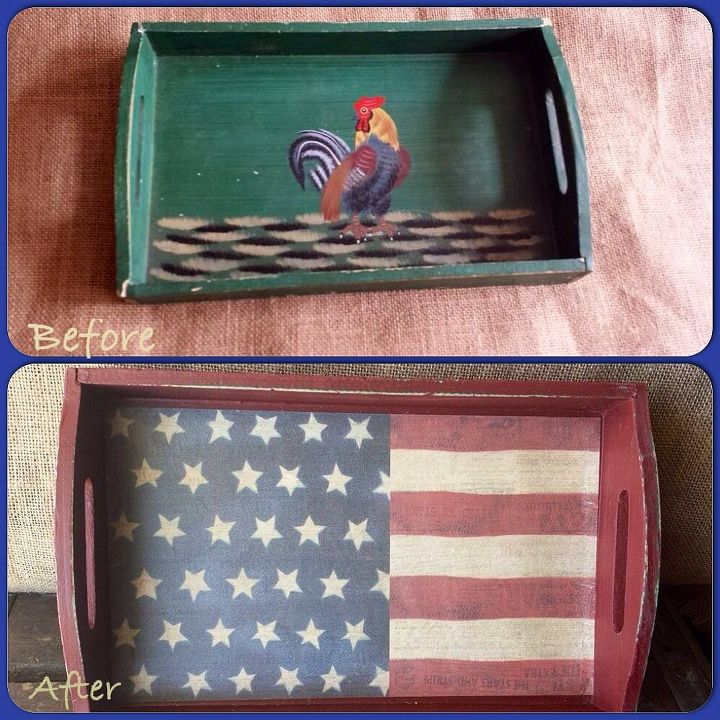 from rooster to red white and blue, crafts, decoupage, repurposing upcycling