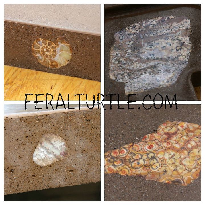 creating a concrete countertop, concrete masonry, concrete countertops, countertops, diy, how to, All the different pieces of rock embedded in our concrete counter top