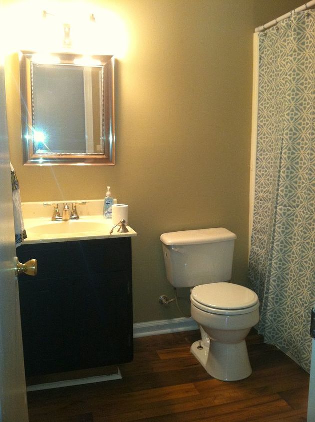 before and after rental house redo interior, new bathroom painted black