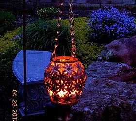 repurposed old lamp turned into an outdoor lantern, outdoor living, repurposing upcycling, Finished project old hanging lamp I turned into a lantern it has a candle in it now