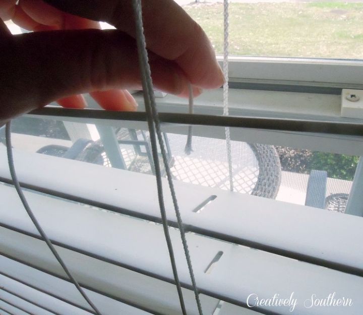 how to clean blinds the easy way, cleaning tips, Re thread the pull cord through all slats replace plastic buttons on the bottom and presto