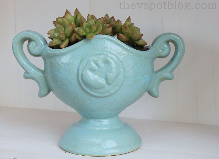 faking the look of trendy colorful pottery, crafts, Pop in some succulents and you re all set