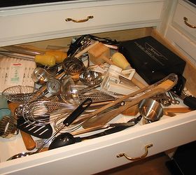 kitchen drawer organizing, kitchen design, organizing, Many people have kitchen drawers that look like this