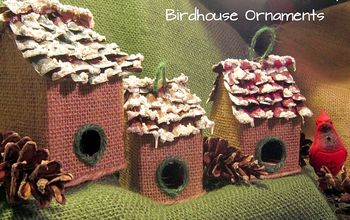 Rustic Burlap Birdhouse Ornaments