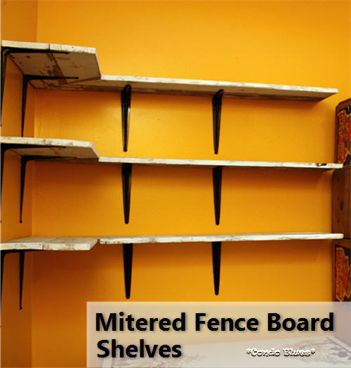 wraparound mitered recycled fence wall shelves, repurposing upcycling, shelving ideas, storage ideas, woodworking projects