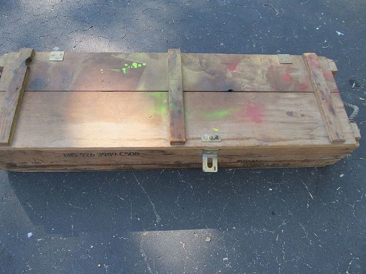 have you ever wondered what to do with an old box crate, painted furniture, pallet, repurposing upcycling, rustic furniture, This box had seen better days I had to repair the hinges and the clasp plus remove a bunch of paint