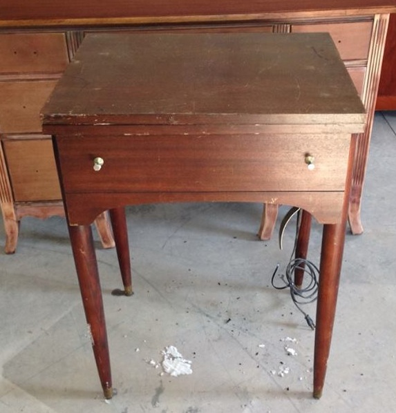 antique sewing table, home decor, painted furniture, repurposing upcycling, Before Oh the poor little thing She could definitely use a pick me up