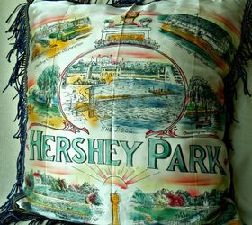 decorating with vintage the ultimate repurpose, home decor, painted furniture, Vintage Hershey Park souvenir pillow