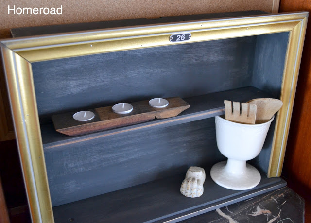 repurposing a dresser drawer, chalk paint, painted furniture, repurposing upcycling, And here it is slightly distressed but with some gold glamor A perfect shelf to hang on the wall or sit on a table