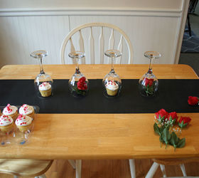 diy valentine s day table, painted furniture, seasonal holiday decor, valentines day ideas, Arrange your wine glasses upside down the way you want