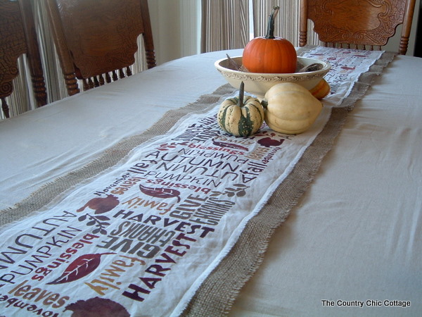 subway art burlap table runner, crafts, seasonal holiday decor, thanksgiving decorations, My complete table runner all ready for guests