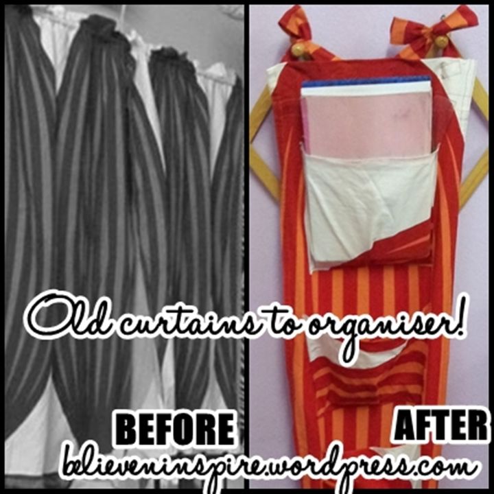 old curtains to oraganizers, cleaning tips, organizing, repurposing upcycling