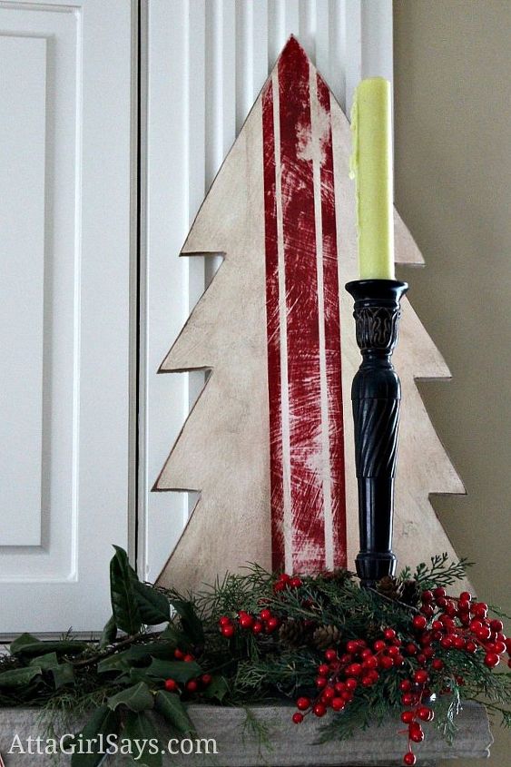 christmas mantel decorated with antlers holly and cedar, fireplaces mantels, seasonal holiday d cor, French inspired grain sack Christmas tree