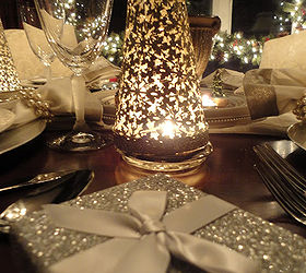holiday dining room ralph lauren amp goodwill, christmas decorations, seasonal holiday decor, Silver trees from Target set over a votive offers the perfect Christmas glow
