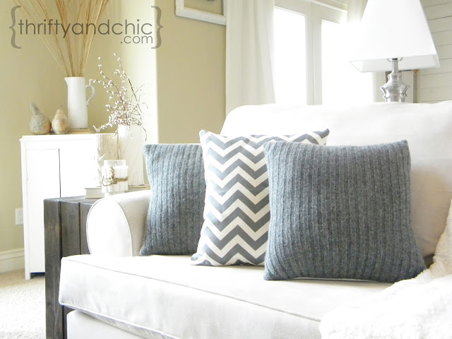 using old sweaters to make super cute pillow covers, crafts, repurposing upcycling, Thrifty and Chic