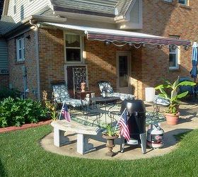 my large landscape project, flowers, gardening, landscape, Another view of backyard with my new Sunsetter awning