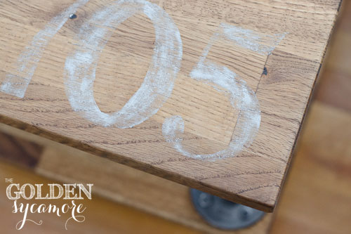 how to age galvanized metal and build your own industrial table, diy, how to, painted furniture, woodworking projects, Optional paint numbers on the top and distress to complete aged look