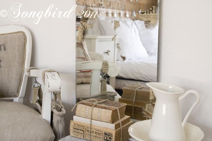 how to alter a mirror and give it an vintage weathered look, crafts, painted furniture, An aged and vintage looking mirror is the perfect backdrop for a romantic display