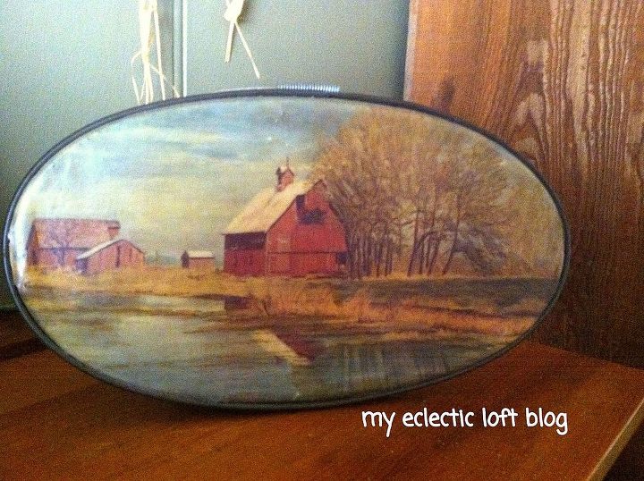 adding vintage decor to my home, home decor, repurposing upcycling, shabby chic, Decoupaged barn scene This is a handmade vintage piece vintage myeclecticloftblog hometalk googleplus antique