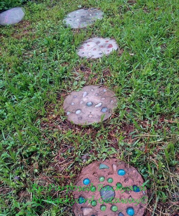 re purposed backyard, gardening, repurposing upcycling, marble and rock stepping stones