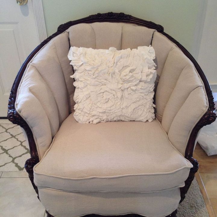 how to upholster a channel back chair, painted furniture, reupholster, Chair after