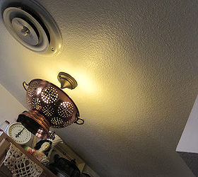 copper and giggles my new unique kitchen light, kitchen design, lighting, repurposing upcycling, I love it It matches my copper ceiling fan too It IS a conversation piece