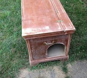 hideaway cat litter box, chalk paint, painting, repurposing upcycling, I started out by sanding lightly the imperfections I then cut an opening in the end for entrance