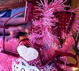 valentine tour welcome to the love shack, christmas decorations, seasonal holiday d cor, valentines day ideas, Metal Love Sign on pink Christmas tree
