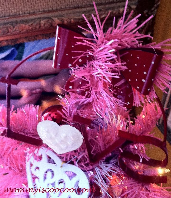 valentine tour welcome to the love shack, christmas decorations, seasonal holiday d cor, valentines day ideas, Metal Love Sign on pink Christmas tree