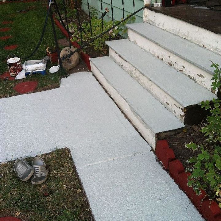 painting a front walk, I even painted the steps with this paint this paint is a heavier paint the other paints I think it has sand mixed in to it