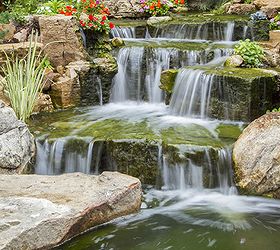 backyard oasis with pond and waterfalls, gardening, outdoor living, ponds water features, A close up view of careful rock placement creating a natural looking waterfall