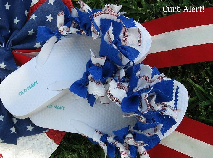 patriotic flip flops out of fabric scraps, crafts, patriotic decor ideas, seasonal holiday decor, Patriotic Flip Flops