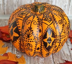 ukrainian egg pumpkins, seasonal holiday decor, This idea was inspired by Ukrainian egg designs Using a pencil I sketched out a pattern on the pumpkin