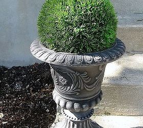 spring porch, curb appeal, porches, seasonal holiday decor, wreaths, I added a couple new urns and more faux greenery orbs