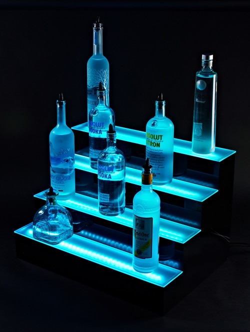 4 tier led lighted liquor bottle display shelf, lighting, shelving ideas, 7 foot 4 Tier LED Liquor shelves Display